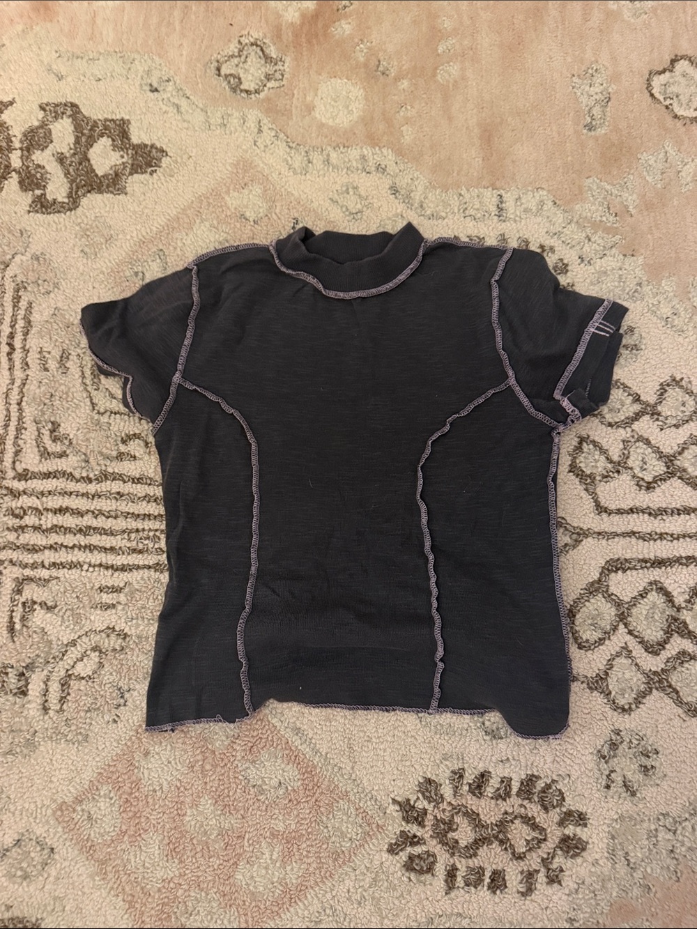 BDG Black Tee with Lavender Overlock Stitching